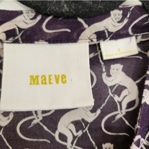 Anthropologie | Purple and White Blouse With Monkey Print Sz 8 - Picture 9 of 15